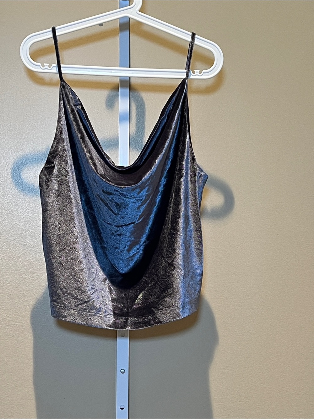 OAK Women's Velvet Cowl Neck Camisole - steel blue